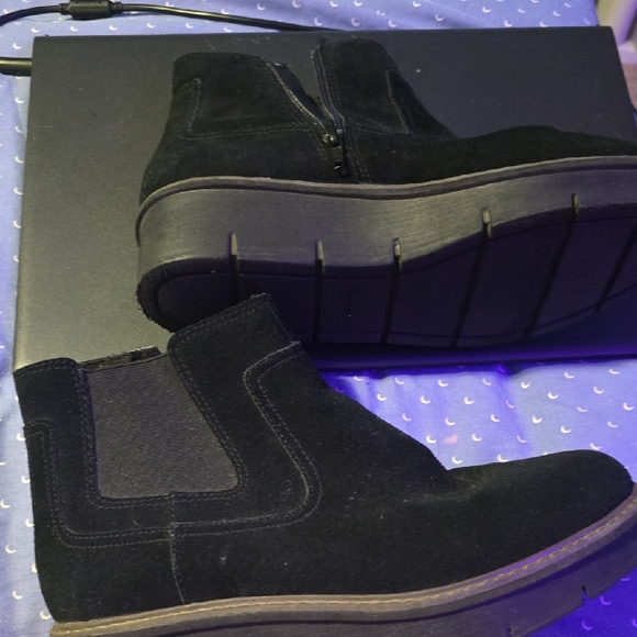 Clarks Black Suede Ankle Boots. Wedge Heel Only Worm Once - Picture 1 of 6
